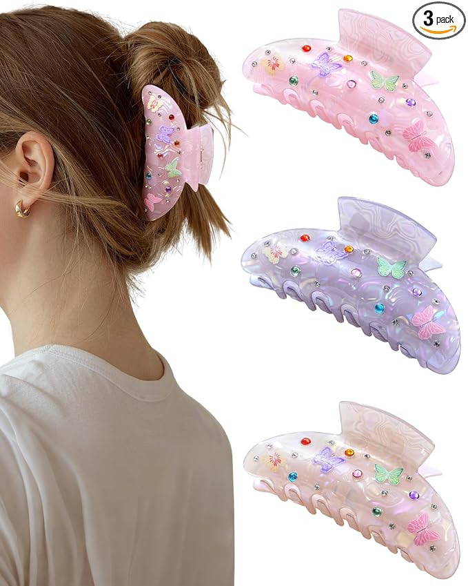 Mesovor 3 Pack Bow Printed Hair Claw Clips, Non-slip 3.74" Medium Hair Grip Clawclips with Colore... | Amazon (US)