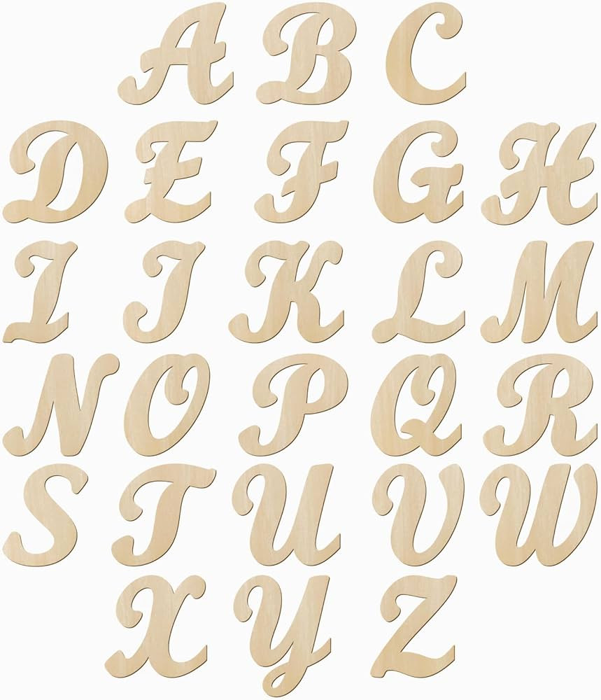 6 Inch 86 Pieces Wooden Letters Unfinished Thin Wood Alpabets A-Z for Crafts,Cursive Uppercase | Amazon (US)