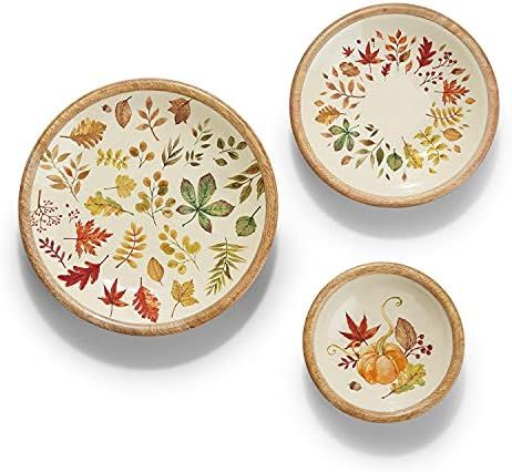 Two's Company Autumn Allure Set of 3 Wood Bowls Includes 3 Sizes/Designs | Amazon (US)
