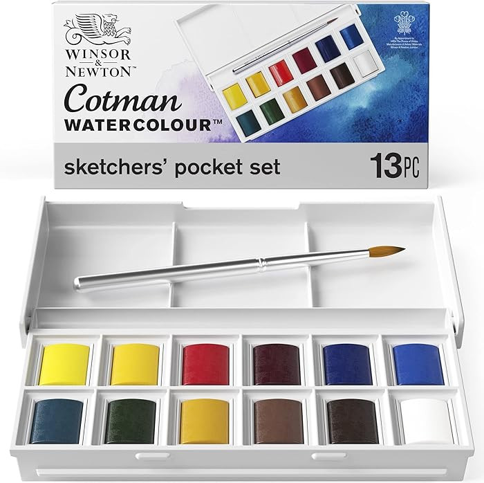 Winsor & Newton Cotman Watercolor Paint Set, Sketchers' Pocket Set, 12 Half Pan w/ Brush | Amazon (US)