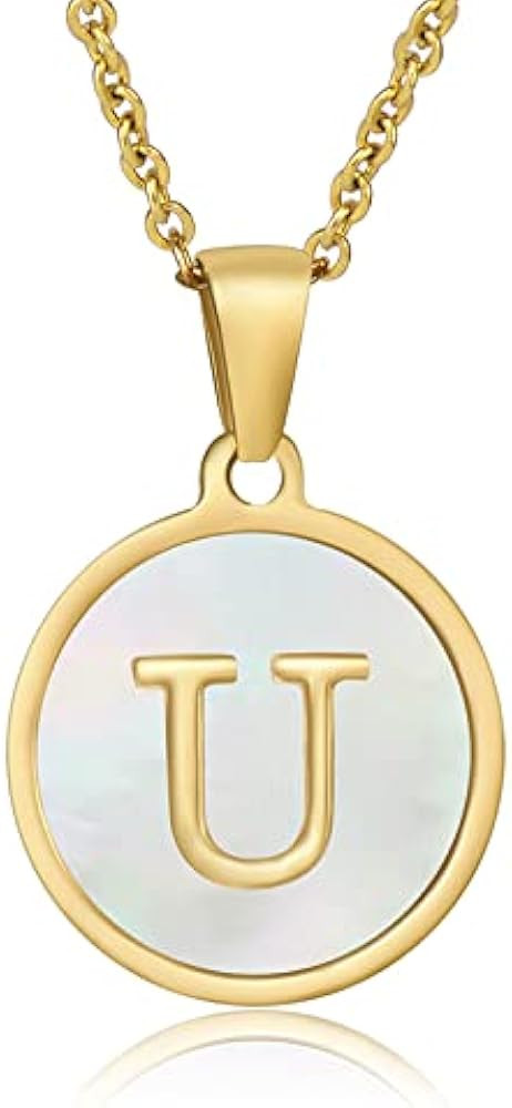 Gold Initial Necklace, 26 Capital A-Z Shell Letter Necklace, Shell Letter Necklaces Pendant Stain... | Amazon (US)