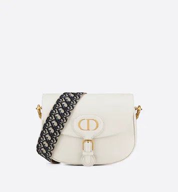 Large Dior Bobby Bag Latte Box Calfskin with Blue Dior Oblique Embroidered Strap | DIOR | Dior Couture