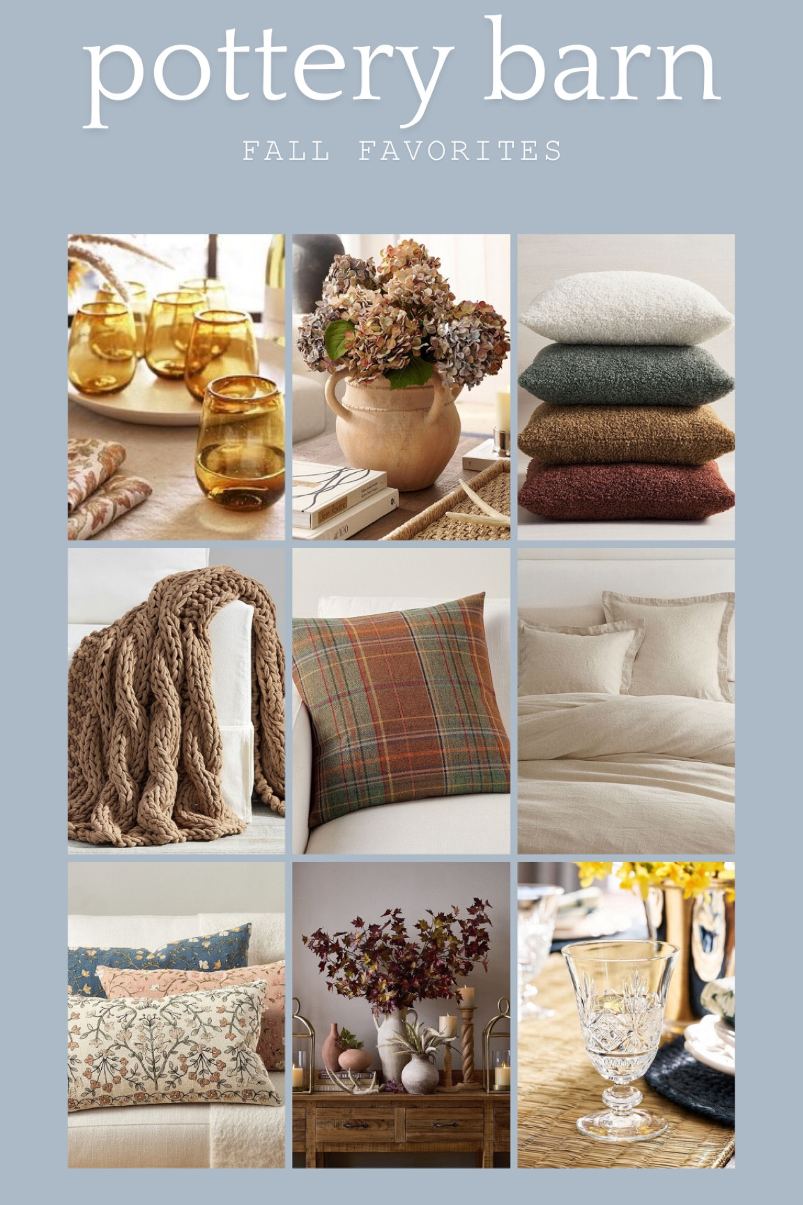 Pottery Barn fall favorites for home 🍂

Pillows and throws, faux foliage, bedding, and glassware 

#LTKHome #LTKSeasonal #LTKFindsUnder50