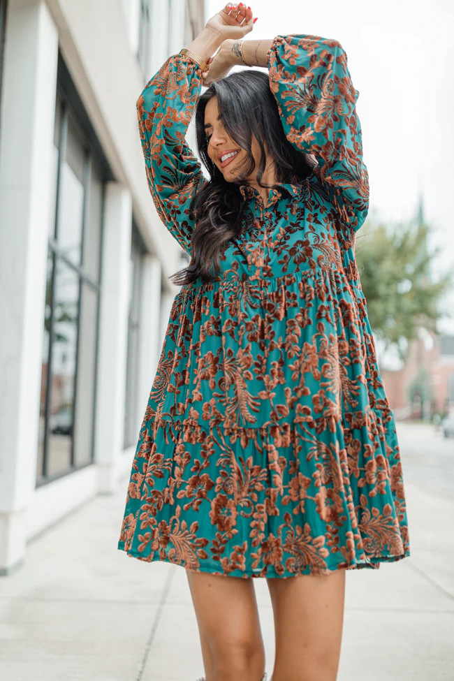 Free My Mind Teal Burnout Detail Mini Dress | Pink Lily