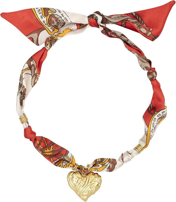 Scarf Necklace with Charm for Women, Gold Boho Western Pink Red Blue Green Silk Bandana Stainless... | Amazon (US)