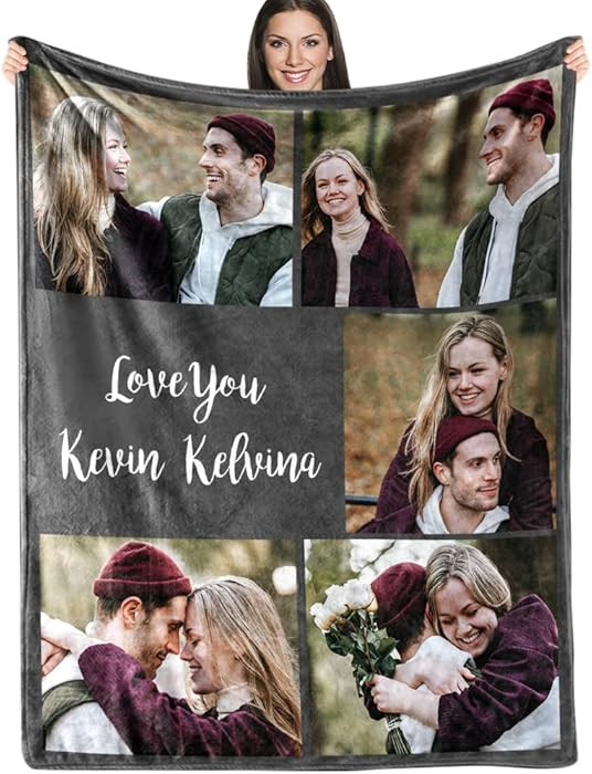 Custom Blanket with Picture Text Customized Fleece Photo Blanket for Couples Gifts Personalized B... | Amazon (US)