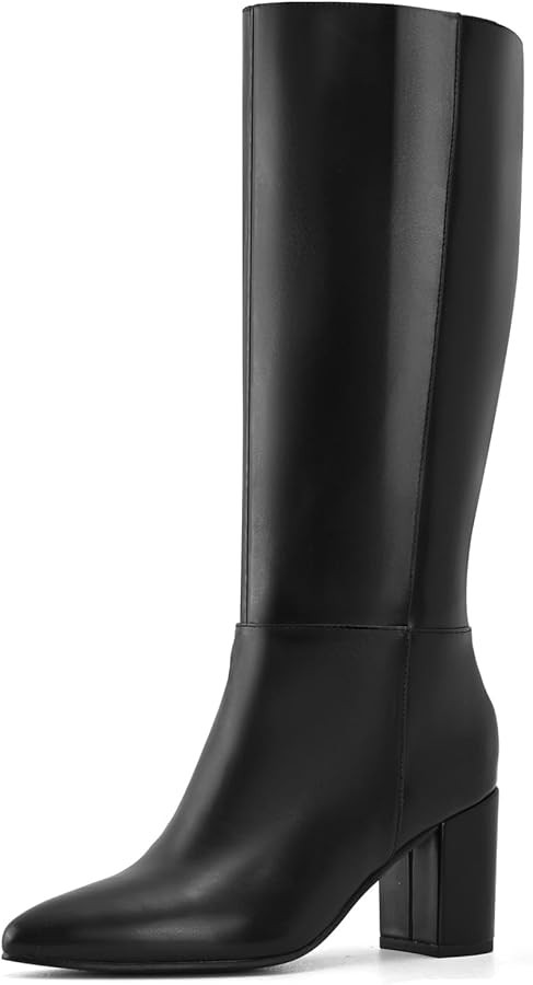 Shoe'N Tale Knee High Boots for Women Chunky Block Heel Fall Winter Pointed Toe Boots | Amazon (US)