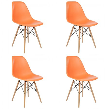 Mid-Century Modern Eiffel Style Dining Chair with Wood Legs - Orange (Set of Four) | Walmart (US)