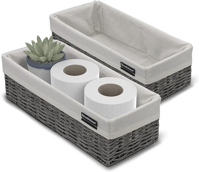 BROOKSTONE [2 PACK SET] Wicker Storage Basket, Boho Organization and Storage Container, Decorativ... | Amazon (US)