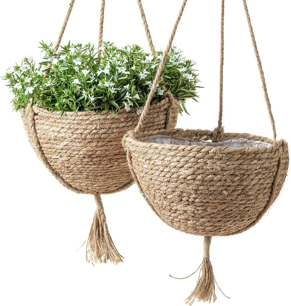 Natural Seagrass Hanging Planter Basket Set, Indoor Plant Pots, Boho Decor Plant Pot Cover, 12.4 ... | Amazon (US)