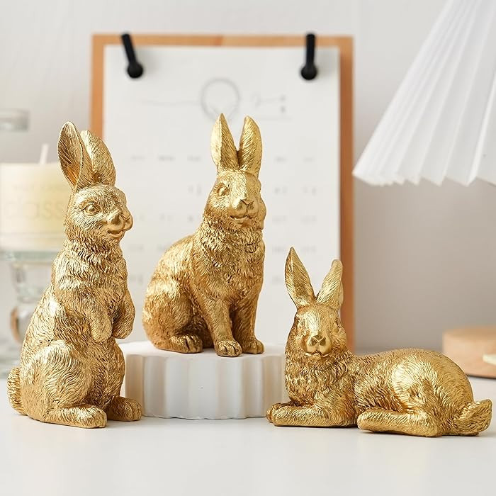 Gold Bunny Decor, Easter Rabbit Figurines Set of 3, Resin Rabbit Statues, Golden Bunnies for Spri... | Amazon (US)