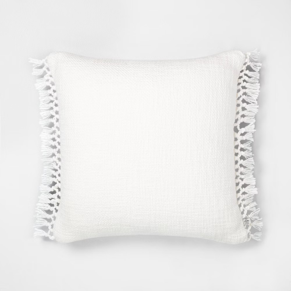 18"" x 18"" Slub Knotted Fringe Throw Pillow - Hearth & Hand with Magnolia | Target