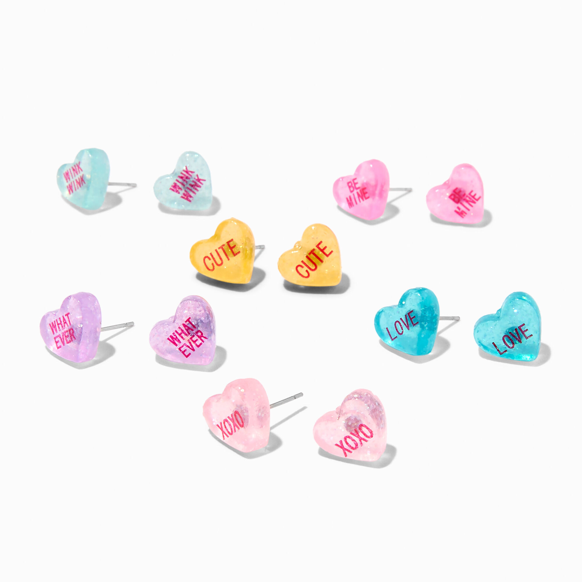 Valentine's Day Conversation Hearts Stud Earrings - 6 Pack | Claire's (US)