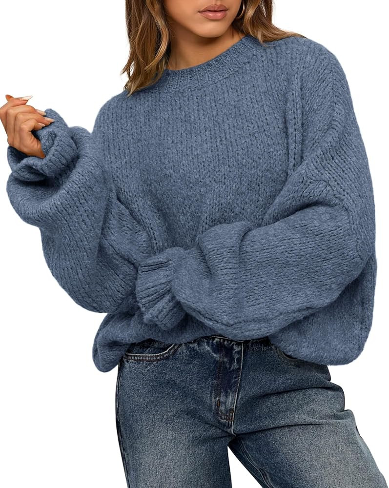 BTFBM Women's Oversized Sweater Crewneck 2025 Fall Winter Long Sleeve Fuzzy Warm Knit Pullover Sw... | Amazon (US)