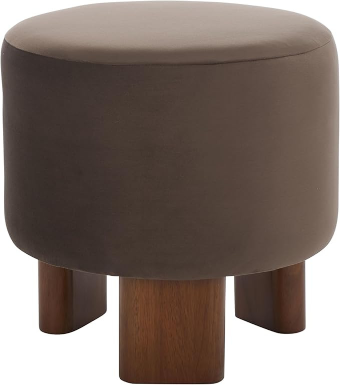 SAFAVIEH Home Collection Mista Chocolate Brown Velvet Round Ottoman Seat Foot Rest | Amazon (US)