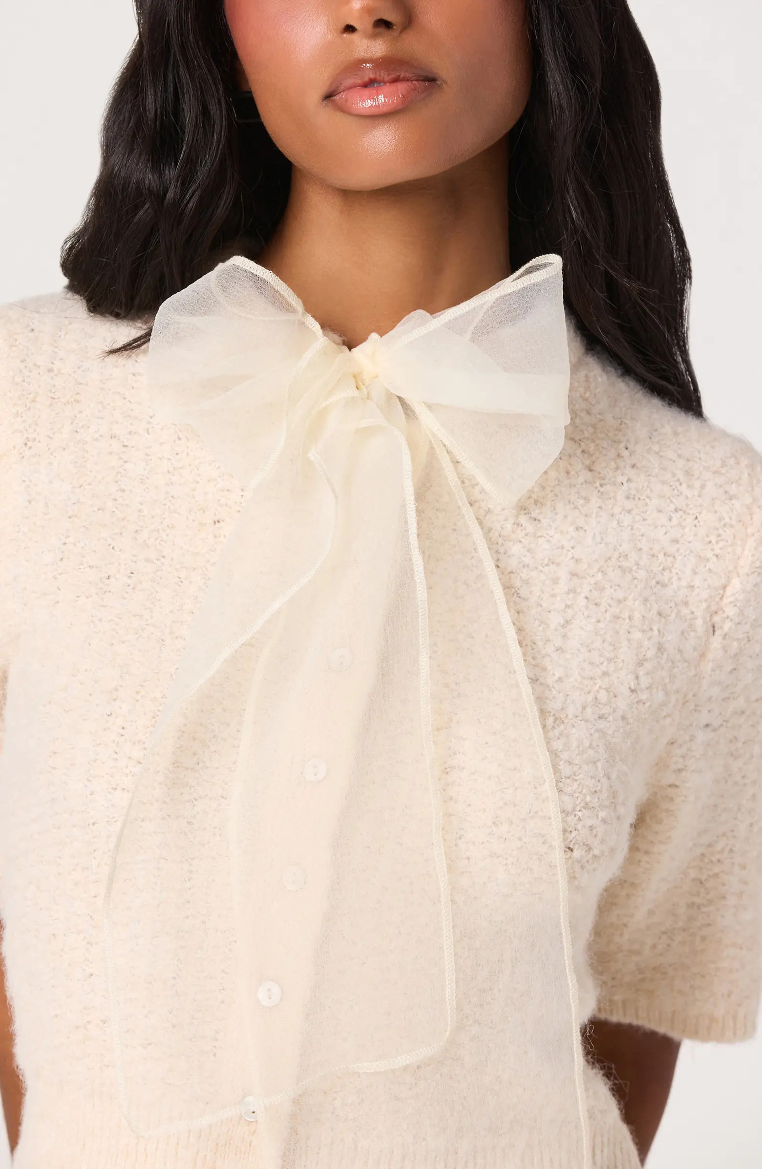 Organza Bow Mixed Media Sweater | Nordstrom