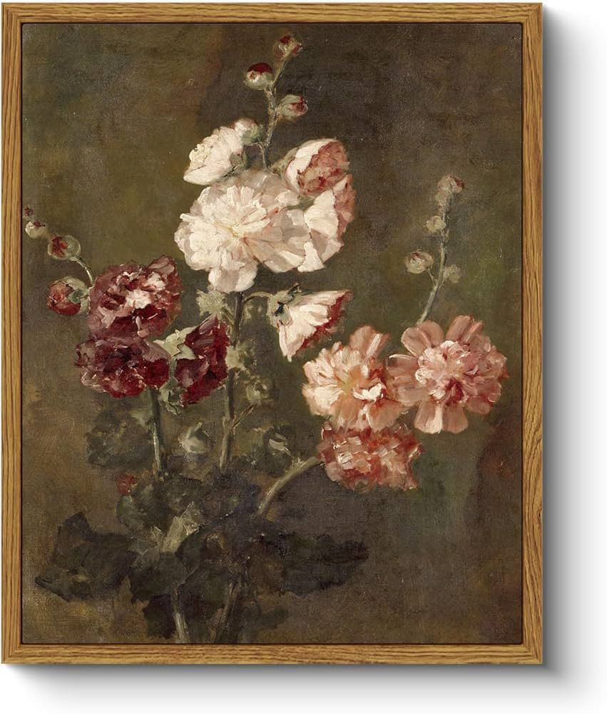 ARPEOTCY Floral Framed Wall Art, Hollyhocks Bathroom Art Decor Aesthetic, 9x11 Inch Canvas Art, F... | Amazon (US)