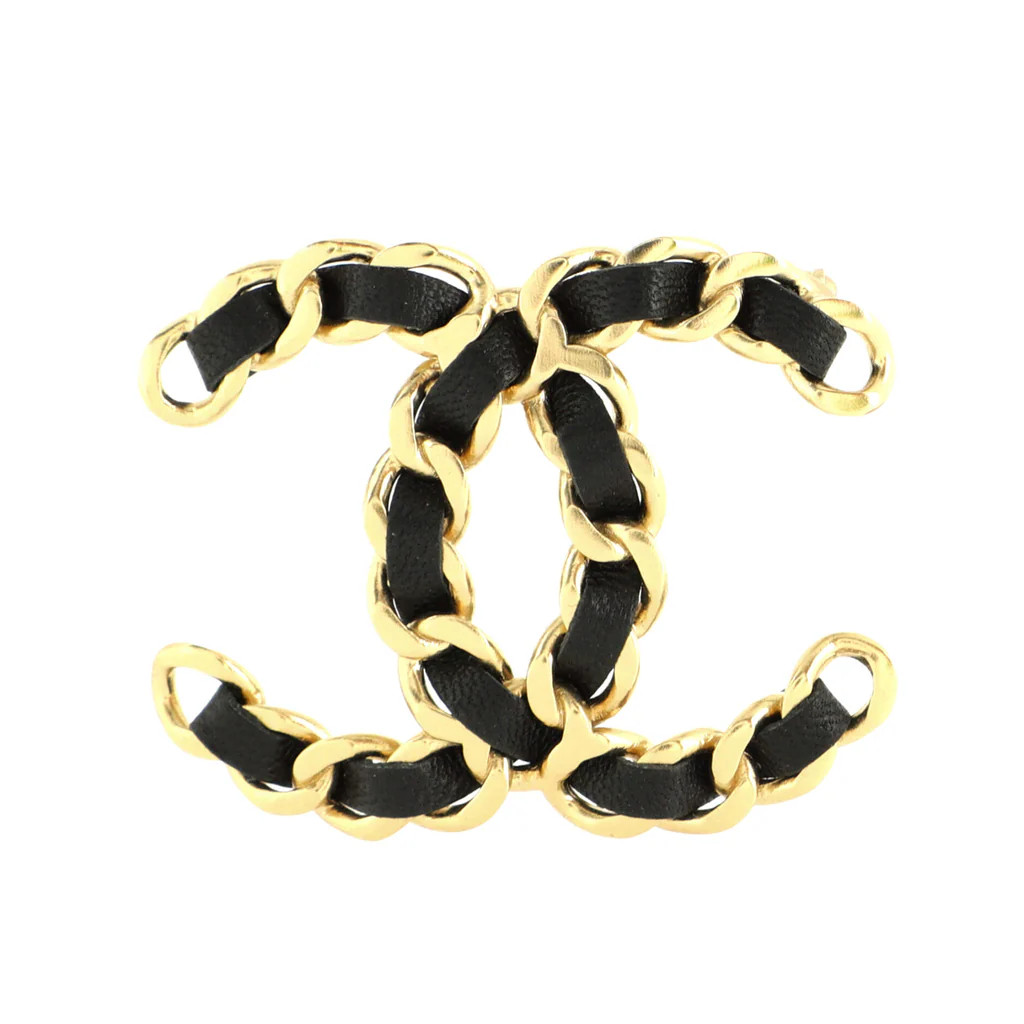 Chanel Woven Chain CC Brooch Metal and Leather Gold 1652732 | Rebag