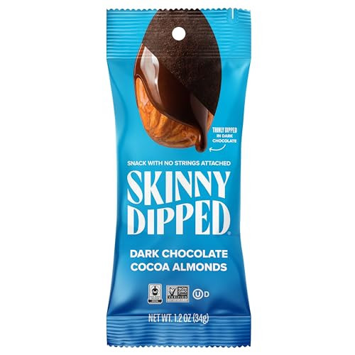 SkinnyDipped Dark Chocolate Cocoa Almonds, Chocolate Covered Almonds, Low Sugar, Gluten Free, Healthy Snack, 1.2 Ounce Bags (Pack of 15) | Amazon (US)