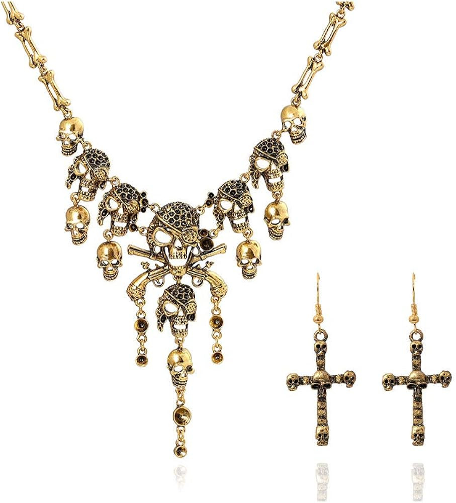Jewelry Fashion Multi-Level Pirate Skull Tassel Charm Necklace Collar Bib for Women Horror Neckla... | Amazon (US)