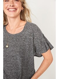 Flutter-Sleeve Scoop-Neck Linen-Jersey Easy T-Shirt for Women | Old Navy (US)