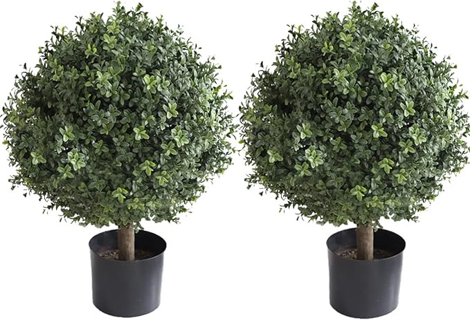 QAOUIEP Two Artificial Boxwood Topiary Ball Potted Plants, 24''T 16''D Uv Resistant Artificial Po... | Amazon (US)