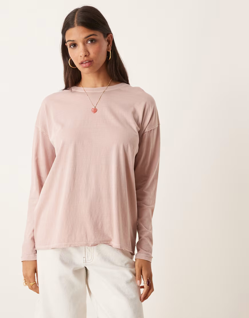 Free People nina long sleeve top in rose blush-White | ASOS (Global)