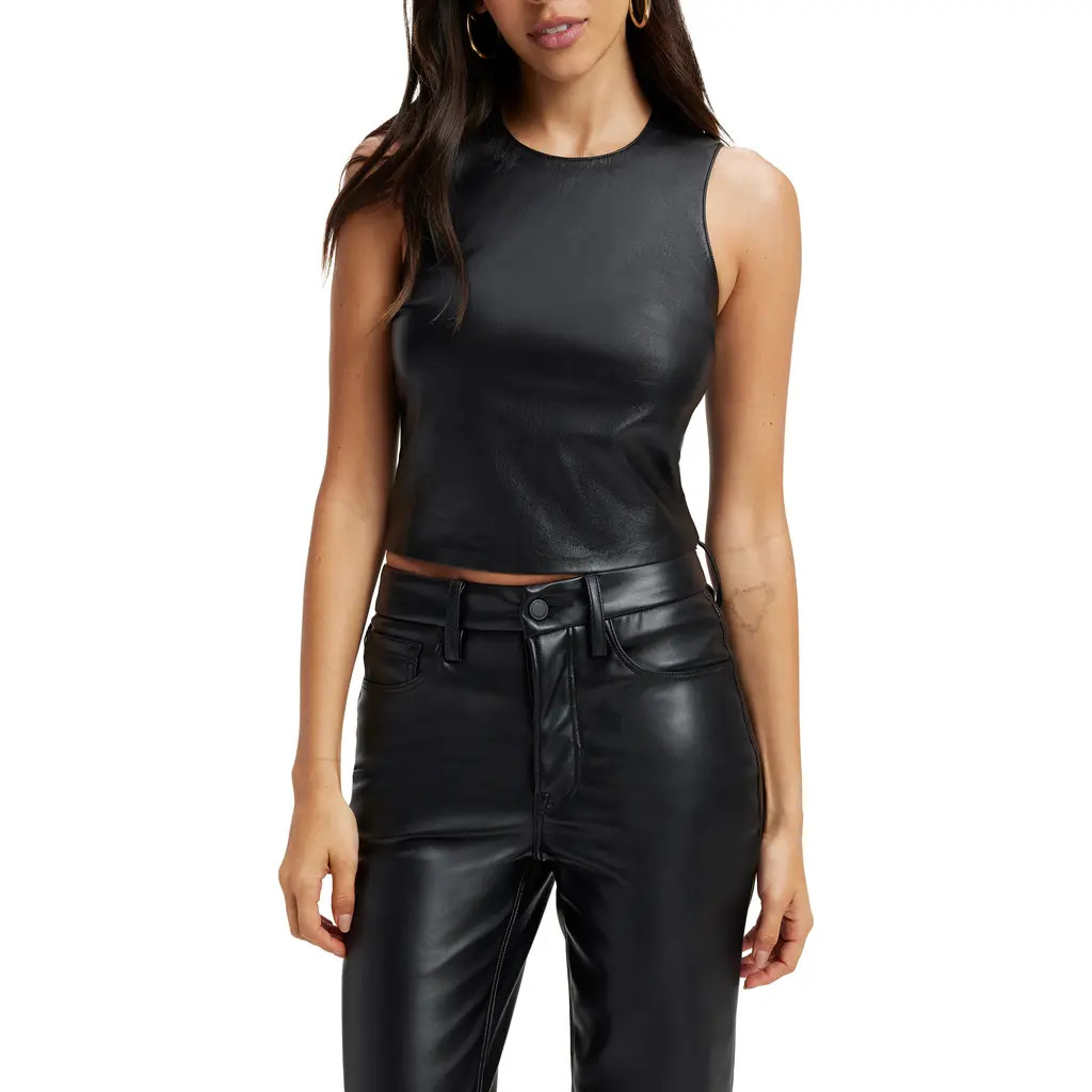 Good American Better Than Leather Faux Leather Tank in Black001 at Nordstrom Rack, Size Small | Nordstrom Rack