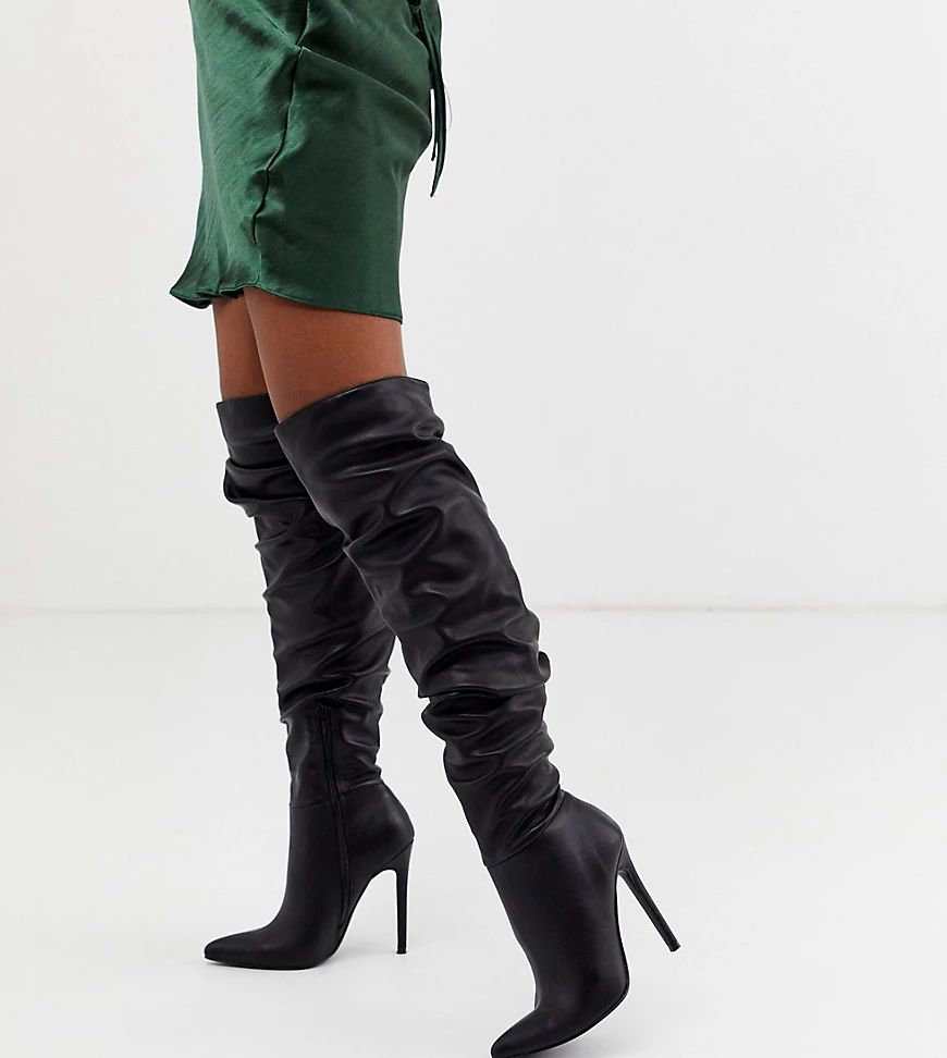 ASOS DESIGN Carlotta slouch stiletto knee boot in black | ASOS (Global)