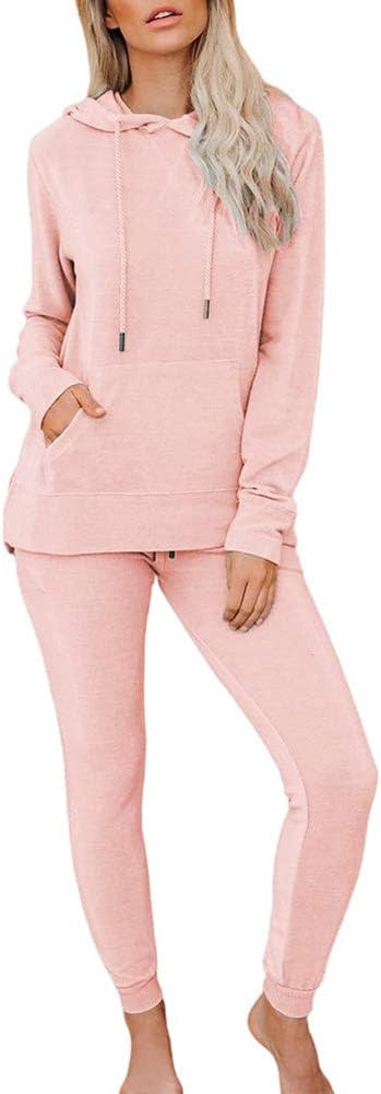 Eurivicy Women's 2 Piece Sweatsuit Set Solid Knit Long Sleeve Hooded Pullover and Pocketed Sweatp... | Amazon (US)