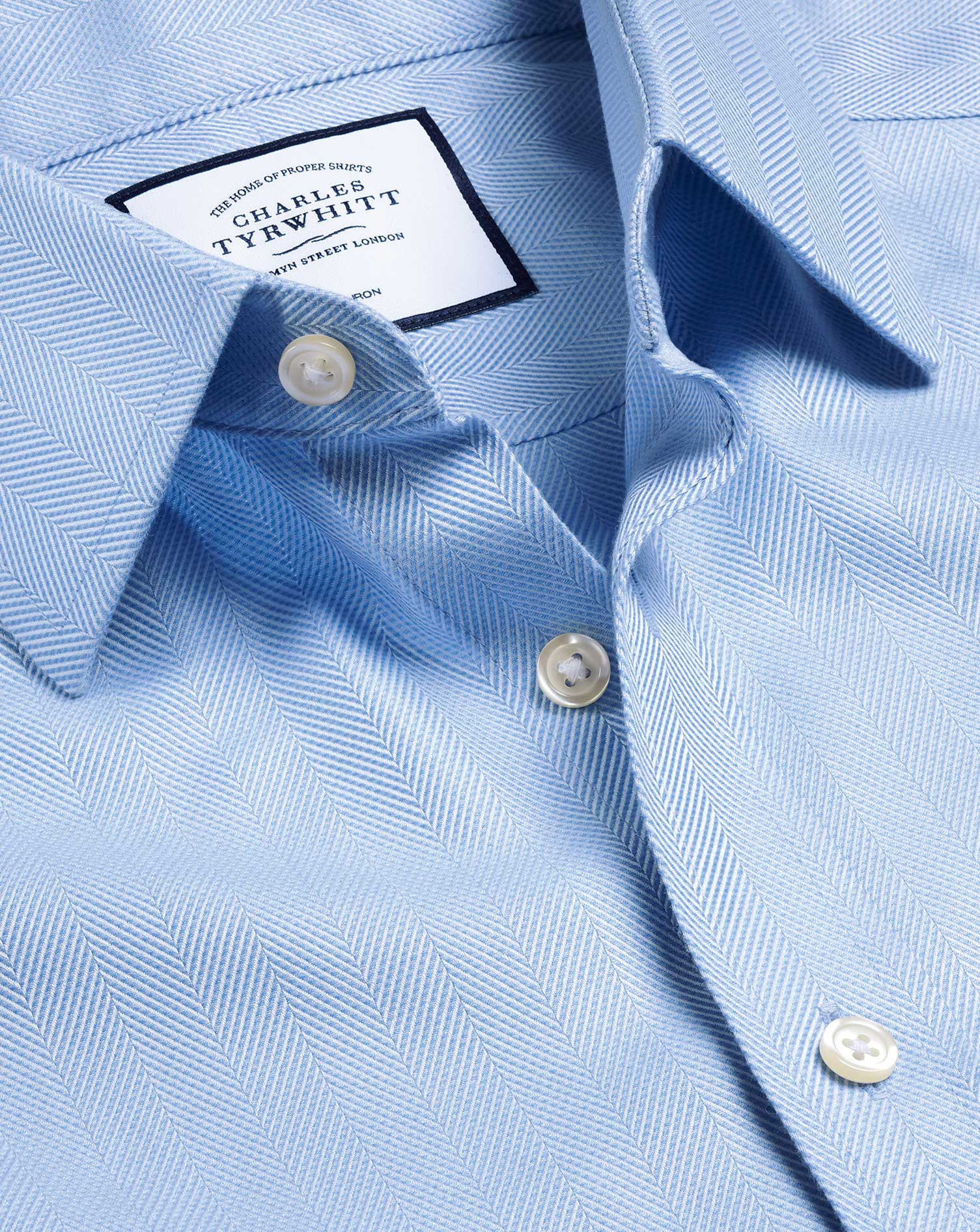 Non-Iron Herringbone Shirt - Sky Blue | Charles Tyrwhitt