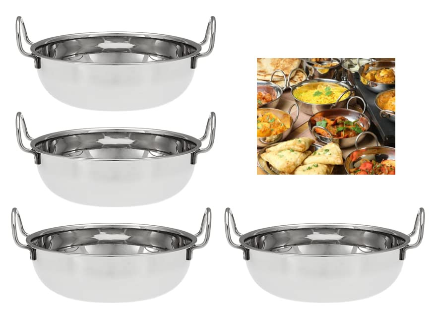U COOK Balti Dish Set of 4. Stainless Steel Kadhai, Curry Bowel and Indian Cuisine Dishes. Multip... | Amazon (UK)