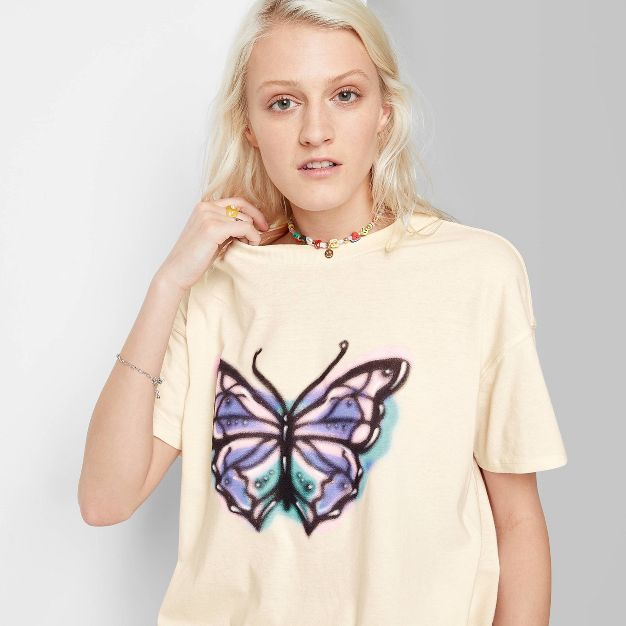 Short Sleeve Oversized T-Shirt - Wild Fable™ Almond Butterfly | Target