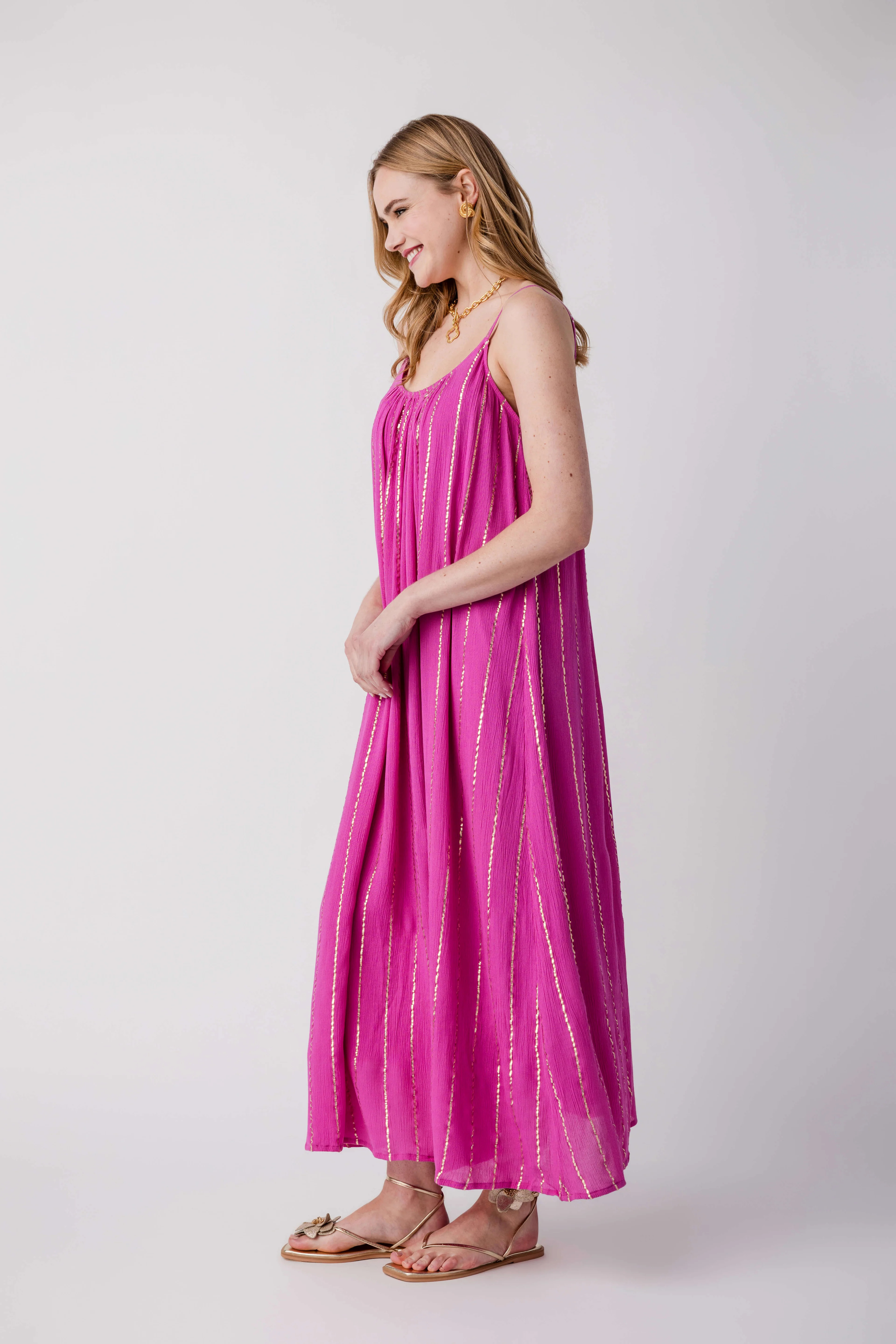 En Creme Lurex Striped Maxi Dress | Social Threads