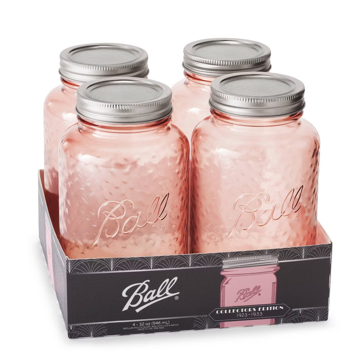 Ball 32oz 4pk Glass Regular Mouth Rose Vintage Mason Jar with Lid and Band: Pink Canning Jars, Di... | Target