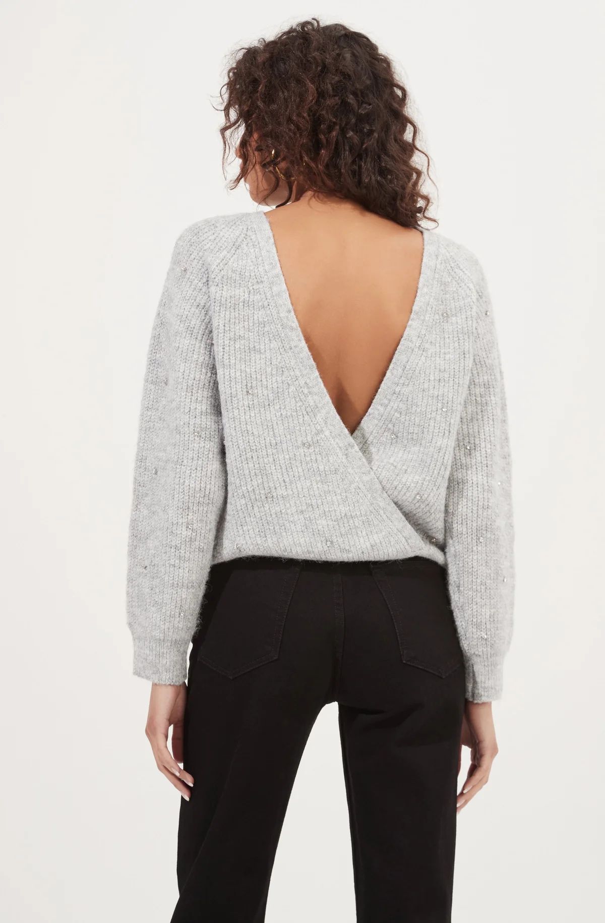 Serena Open Back Rhinestone Embellished Sweater - GREY / M | ASTR The Label (US)