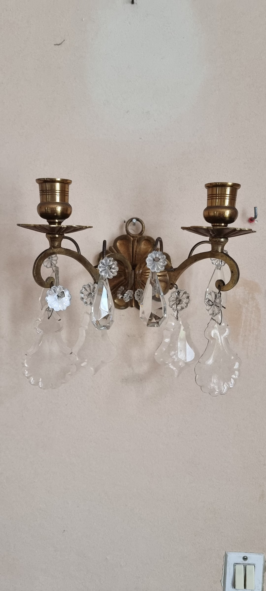 Single French Brass Bronze Two Way Candle Holder Sconce With Baccarat Crystal Droplets - Etsy | Etsy (US)