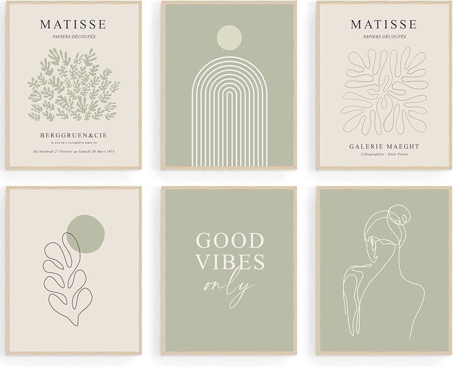 KBKBART Sage Green Matisse Wall Art Prints, Abstract Matisse Wall Art Exhibition Posters, Minimal... | Amazon (US)