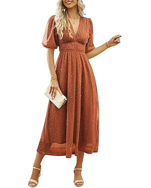 Sissyaki Women's Boho V Neck Maxi Dress High Waist Fall Winter Long Dress | Amazon (US)