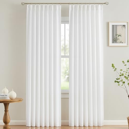 Vision Home White Pinch Pleated Semi Sheer Curtains Textured Light Filtering Window Curtains 102 ... | Amazon (US)