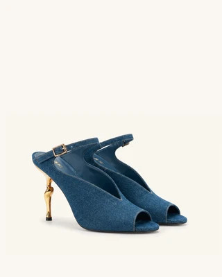 Alivia Gold Metal Peep-Toe Heels - Denim Blue | JW PEI US