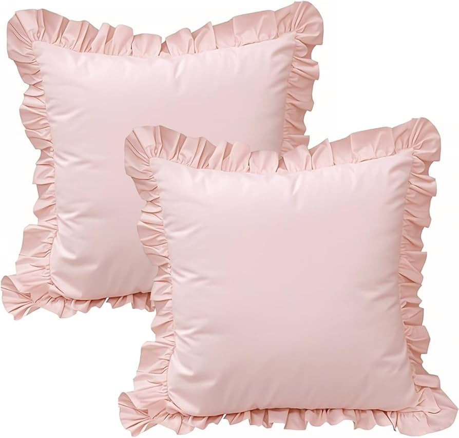 QSH Pink Ruffled Euro Pillow Shams Set of 2, Shabby Boho Chic Farmhouse Euro Pillow Covers Vintag... | Amazon (US)