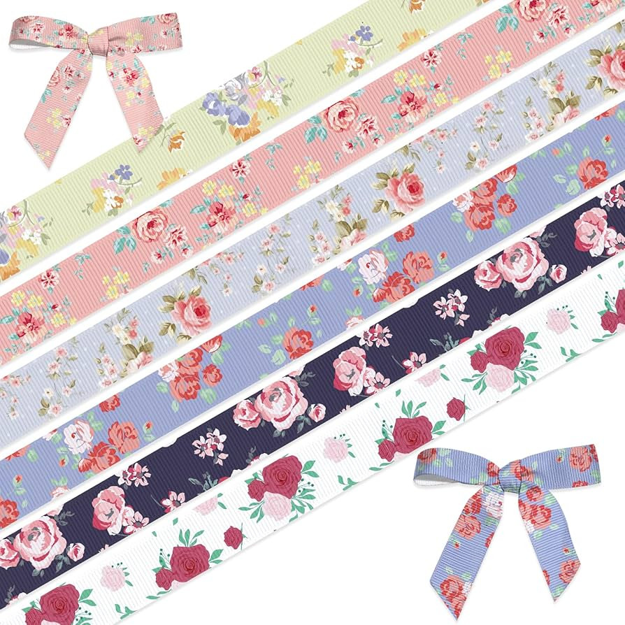 ABTOLS 6 Rolls 18 Yards Flowers Ribbons, 3/8" Colorful Vintage Floral Ribbon Blooming Decorative ... | Amazon (US)