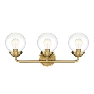 Designers Fountain Knoll 24 in. 3-light Brushed Gold Retro Modern indoor vanity with Clear Glass ... | The Home Depot