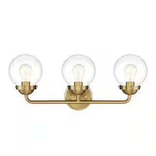 Designers Fountain Knoll 24 in. 3-light Brushed Gold Retro Modern indoor vanity with Clear Glass ... | The Home Depot