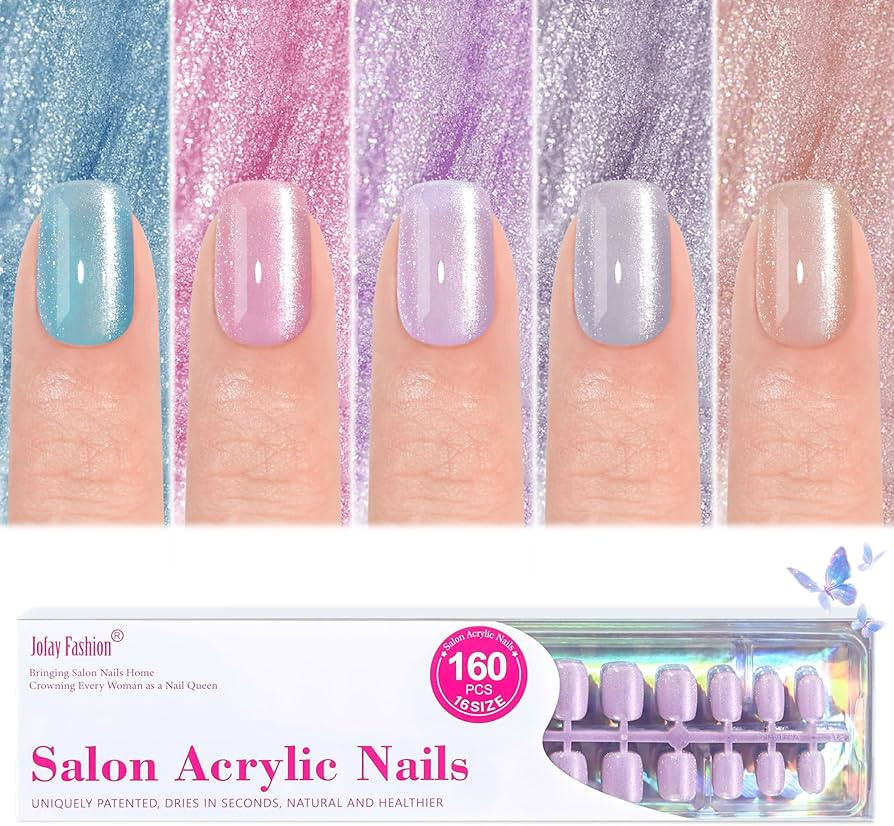 Press on Nails Short 5 Styles, Jofay Fashion 160Pcs Summer Cat Eye Press on Nails for Women, Reus... | Amazon (US)