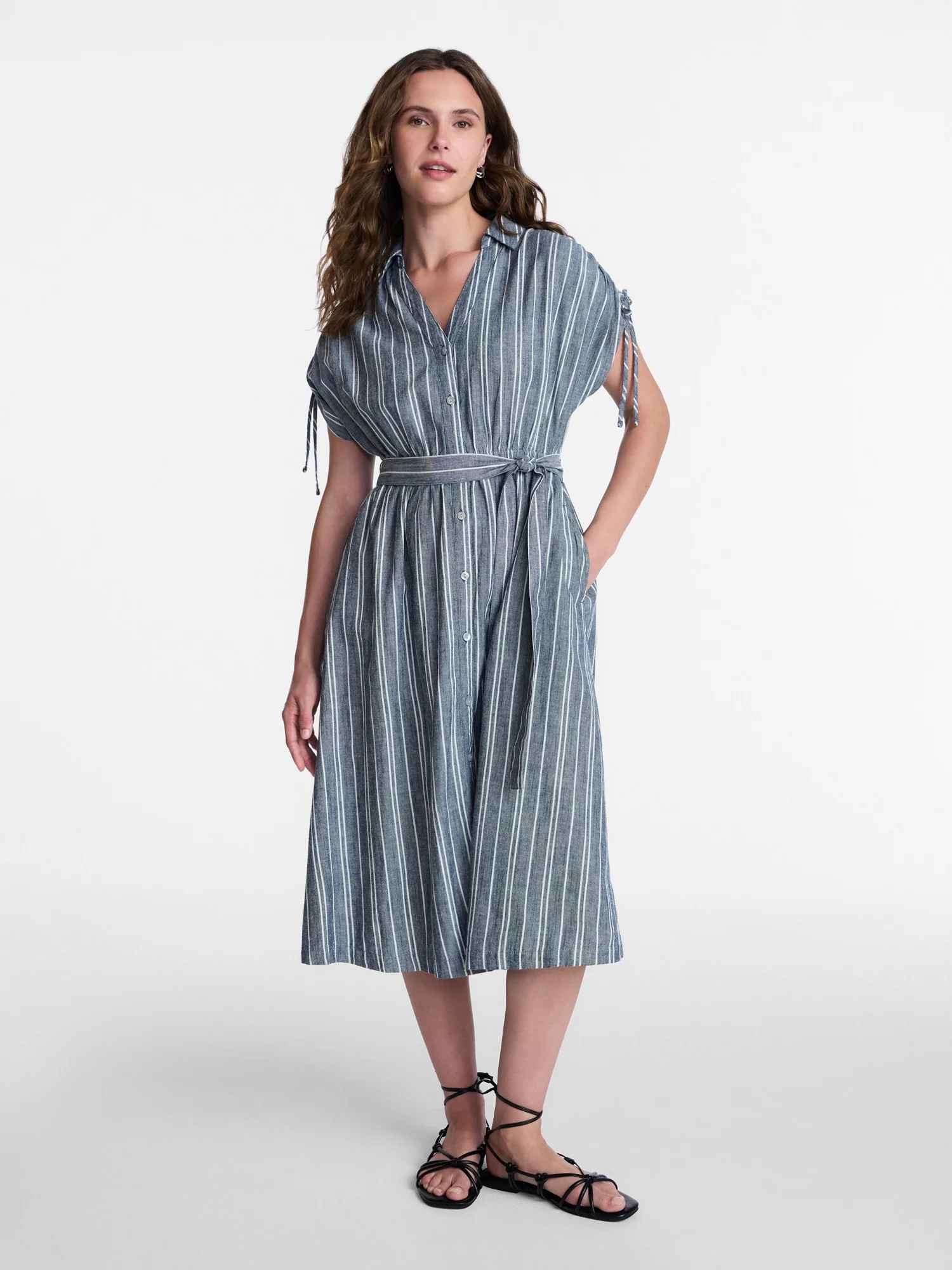Time and Tru Women’s Linen Blend Shirtdress with Short Sleeves, Sizes XS-XXXL | Walmart (US)