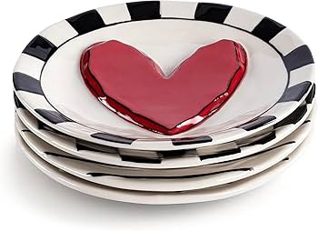 DEMDACO Black and Red Heart 6.5 inch Stoneware Appetizer Plates Set of 4 | Amazon (US)