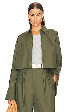 Helsa Cotton Poplin Cropped Shirt in Khaki Green from Revolve.com | Revolve Clothing (Global)
