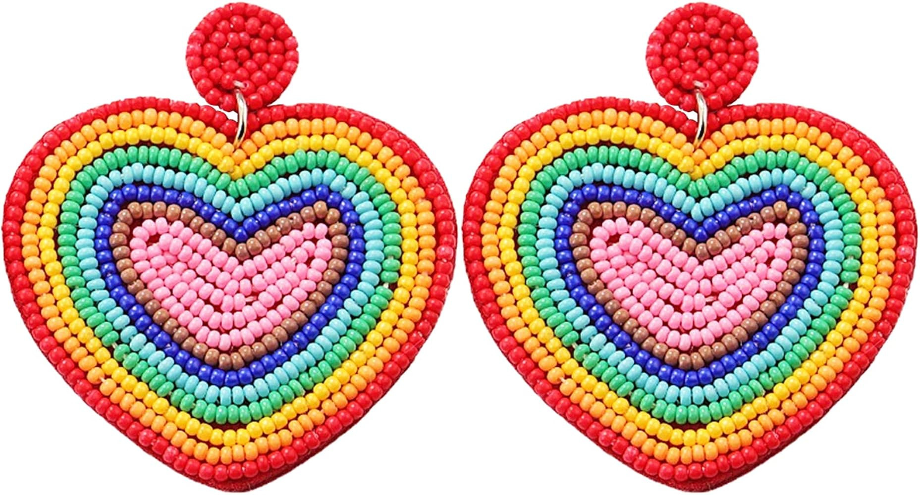 Statement Drop Earrings - Bohemian Beaded Big Heart Dangle Earrings Gift for Women | Amazon (US)